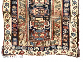 Antique northwest Persian Kurdish rug with a well known but uncommon older design. Pile varies from decent medium to very low with areas of wear showing foundation. All excellent natural colors featuring  ...