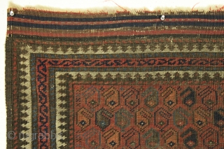 Antique baluch rug. Nice little rug just picked. Good design and all natural colors. Thin and very very low pile. Very very dirty. No repairs. Decent age, late 19th c. 2' 6"  ...