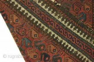 Antique baluch rug. Nice little rug just picked. Good design and all natural colors. Thin and very very low pile. Very very dirty. No repairs. Decent age, late 19th c. 2' 6"  ...