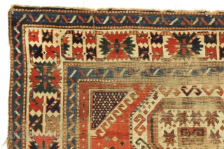 Antique caucasian Sewan rug. Early example. Thin with wear "as found". All good natural colors including a deep green center medallion. Heavy oxidation. Washed but no repairs. Structurally sound. Mid 19th c.  ...