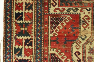 Antique caucasian Sewan rug. Early example. Thin with wear "as found". All good natural colors including a deep green center medallion. Heavy oxidation. Washed but no repairs. Structurally sound. Mid 19th c.  ...