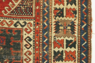 Antique caucasian Sewan rug. Early example. Thin with wear "as found". All good natural colors including a deep green center medallion. Heavy oxidation. Washed but no repairs. Structurally sound. Mid 19th c.  ...