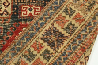 Antique caucasian Sewan rug. Early example. Thin with wear "as found". All good natural colors including a deep green center medallion. Heavy oxidation. Washed but no repairs. Structurally sound. Mid 19th c.  ...