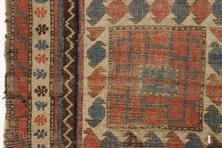 antique caucasian rug. Ghostly archaic little rug. As found, very very dirty. 2'10" x 4'4"                  