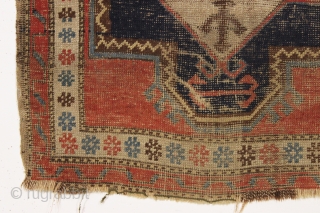 antique caucasian rug. Ghostly archaic little rug. As found, very very dirty. 2'10" x 4'4"                  