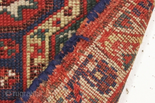rare antique makri yastik. As found, very very dirty with wear and heavy brown oxidation. All good natural colors. Edges and ends rough with newer crude selvage wrapping. You can see some  ...