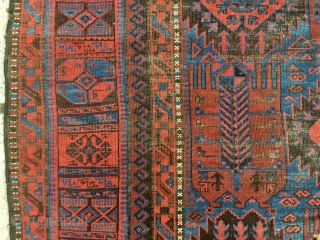 Antique extremely colorful Baluch main carpet. All natural colors including brilliant ember reds and electric blues. Just picked. And yes it really looks like the pics. Overall evan low pile with brown  ...