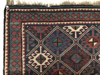 Antique shahsavan soumak bagface. Locally found and in very good overall condition. Delicately drawn latch hooked motifs and striped lattice on a pretty medium blue ground. All natural colors. Good tight weave.  ...