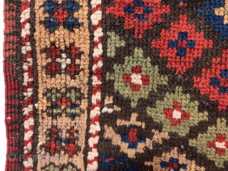 Early small Anatolian rug in good condition. Unusual diminutive size and uncommon design. West Anatolian? Bergama? Overall low even pile. Original end flat weave and fancy selvages. All natural colors featuring pretty  ...