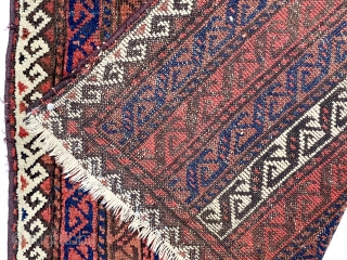 Antique Baluch rug with an interesting striped or cane design. I’ve had a number of striped Baluch rugs but none with this particular design. All good natural colors featuring several reds. Good  ...