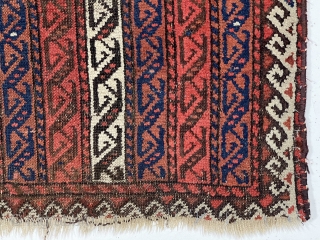 Antique Baluch rug with an interesting striped or cane design. I’ve had a number of striped Baluch rugs but none with this particular design. All good natural colors featuring several reds. Good  ...