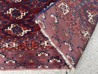 Antique turkman Chuval, possibly Kizil, with classic field and an unusual attractive skirt. Overall excellent conditions with mostly good thick pile. Reasonably clean with saturated natural colors. Multiple reds and deep yellow  ...
