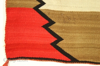 Older native American Navajo rug. Very bold and colorful. Good condition. Vibrant red but no dye run. All wool. Soft and supple. Could use a careful wash. Early 20th c.? 2' 10"  ...