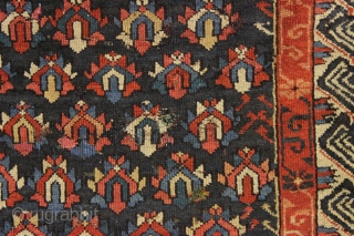 antique small caucasian rug with an attractive design and some unusual features. Good overall pile and all natural colors including a most unusual blue ground which appears to be natural brown wool  ...