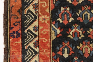 antique small caucasian rug with an attractive design and some unusual features. Good overall pile and all natural colors including a most unusual blue ground which appears to be natural brown wool  ...