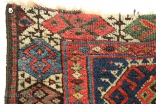 Antique kurdish bagface. First rate natural colors with 2 greens. ca. 1875 or earlier. 18" x 29"                