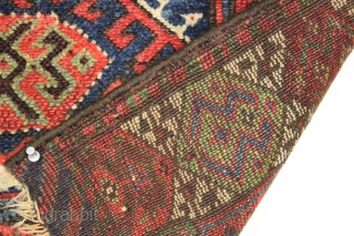 Antique kurdish bagface. First rate natural colors with 2 greens. ca. 1875 or earlier. 18" x 29"                
