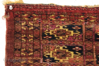 Antique little tekke mafrash. Nice older example. All natural colors with beautiful magenta silk highlights. No cotton. Small sewn up tear in upper corner. ca 1875 or earlier. 13" x 25"  