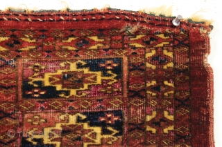 Antique little tekke mafrash. Nice older example. All natural colors with beautiful magenta silk highlights. No cotton. Small sewn up tear in upper corner. ca 1875 or earlier. 13" x 25"  