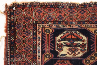 Antique afshar bagface with iconic field design but a very unusual border. All natural colors. Allover even low pile. Edges rough as found. Washed but no repairs. Interesting 19th c. weaving. 24"  ...