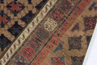 antique baluch rug. Sparkly rug symmetrically knotted with real greens, saturated reds, and pretty light blues. Eye catching unusual design and highest quality wool. Overall very good condition, clean, with soft blanket  ...