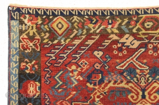 antique caucasian seichour rug. Older example with highest quality wool and colors. Eye dazzling design with eccentric and complex drawing. Thin and supple with a blanket like handle. Vibrant saturated colors. Reasonably  ...