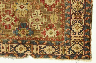 Antique caucasian kuba prayer rug. Rare type. Kufic border. Inscribed and dated? All good natural colors. No chemical dyes. Rough condition with very low pile and slight damage as shown. Recent wash.  ...