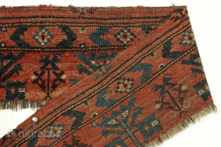 Amtique very long turkoman fragment. The perfect addition to that main carpet that had it's skirt panel removed. Good pile. Natural colors. Old. 9" x 6' 2"       ...