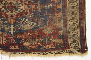 antique zejwa kuba rug. What remains of a classic kuba type rug. "as found", extremely dirty and with much wear and edge loss. Priced accordingly. Under all that dirt are good colors  ...