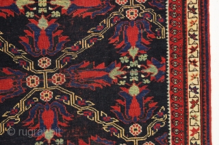 antique small afshar rug with attractive tulip design field. Nice example with all wool foundation. Overall pretty good condition with good even low pile, original selvages and fancy end finishes. All natural  ...