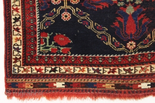 antique small afshar rug with attractive tulip design field. Nice example with all wool foundation. Overall pretty good condition with good even low pile, original selvages and fancy end finishes. All natural  ...