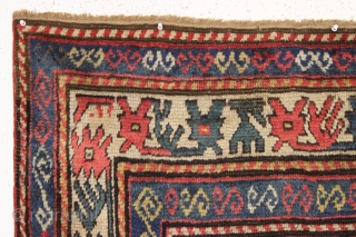 antique kazak in good condition with unusual soft coloring. Interesting example of a Kazak long rug with karachopf variant design. Nice active border. Mostly good fleecy pile. unusual soft palette with all  ...