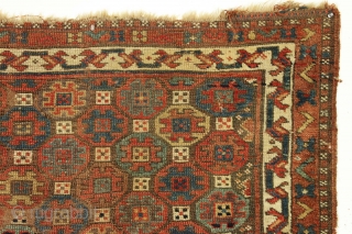 Antique tribal Persian rug. Nice design and under all that dirt the colors look good and old. Nice purples, yellows and greens. Badly abused. Heavy wear, dirt and more. good age, 19th  ...