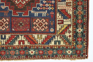 Antique kazak rug in good condition with lovely colors and charming folky drawing. Packed with weird and wonderful animals and their friends. All natural colors featuring nice old greens, clear yellows and  ...