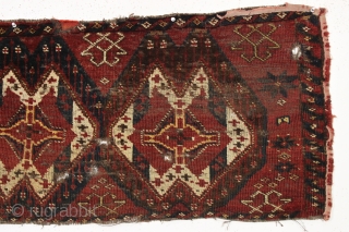 antique ersari trapping or torba. Charming, naive and sophisticated at the same time. Also quite damaged. Still an object with life. Good colors. ca. 1870 or earlier. 20" x 41"    ...