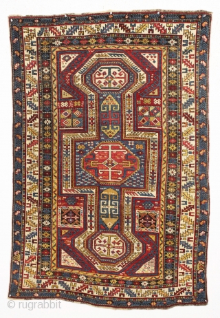 antique shirvan rug with classic keyhole medallion. Busy, but in a nice way. Good overall condition with even pile and all natural colors. Clean and ready for wall dispay or light floor  ...