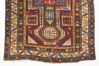 antique shirvan rug with classic keyhole medallion. Busy, but in a nice way. Good overall condition with even pile and all natural colors. Clean and ready for wall dispay or light floor  ...