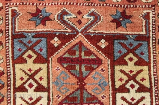antique small west anatolian rug in excellent condition. A little jewel. Good thick pile with all beautiful natural colors. Pretty greens. Original kelim ends and selvages. Recent wash and small edge repair.  ...