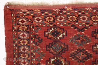 unusually colorful antique ersari chuval with an interesting border. All excellent natural colors featuring pretty light blues, a rich apricot and a fine clear yellow. Intact with original selvages. Overall even pile  ...