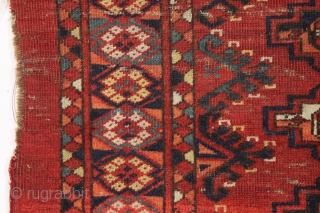 unusually colorful antique ersari chuval with an interesting border. All excellent natural colors featuring pretty light blues, a rich apricot and a fine clear yellow. Intact with original selvages. Overall even pile  ...