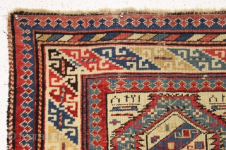 antique caucasian prayer rug. Probably shirvan. Excellent design and all natural colors. "as found", reasonably clean with good even pile, slight edge roughness but no repair. Inscribed date. 19th c. 3'3" x  ...