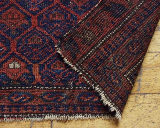 Antique Baluch bagface. Another "shrub" bag. "as found", Low pile, border loss, small nibble. Good colors. 16" x 23"..              