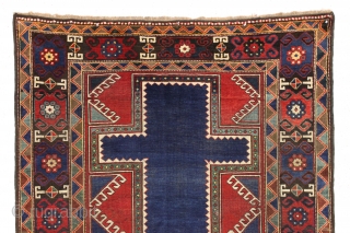 antique large mystery rug with a powerful design. Probably caucasian although certainly not karachopf type as the structure with brown wefting and goat hair selvages are not characteristic kazak. Neither is the  ...