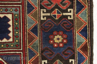 antique large mystery rug with a powerful design. Probably caucasian although certainly not karachopf type as the structure with brown wefting and goat hair selvages are not characteristic kazak. Neither is the  ...