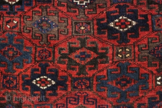 antique baluch rug in excellent condition. Classic baluch lattice design. Thick glossy wool and all natural colors. Original selvages and great kelim ends. I see no repairs. As found, could use a  ...