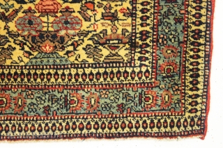 antique fine persian mat in excellent near original condition. Zili sultan? Good pile and great tight weave. Signature cartouche. AS found, could use a good wash. Lovely. ca. 1900? 23" x 41"  ...