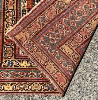 Antique northwest Persian Kurdish long rug with an unusual design, pretty colors and overall good usable condition. Mostly good pile with a little scattered light wear. All natural colors including pretty greens,  ...