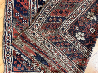 Unusual small Baluch “main” carpet with nicely drawn Mina khani field. Numerous little animals and an uncommon barber pole main border. Moderate brown oxidation and scattered wear as shown. Good old colors  ...