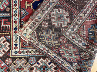 Antique good sized southwest Persian rug, unusually dated (1237?) possibly khamseh, in fairly good condition. Attractive design featuring a large green medallion and an interesting border with animals. Few small old repairs.  ...