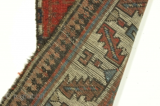 Old rug fragment. Caucasian? Northwest Persian? Kurdish? All natural colors. Interesting design. Just the piece for that narrow wall space. 19th c. 16" x 44"        